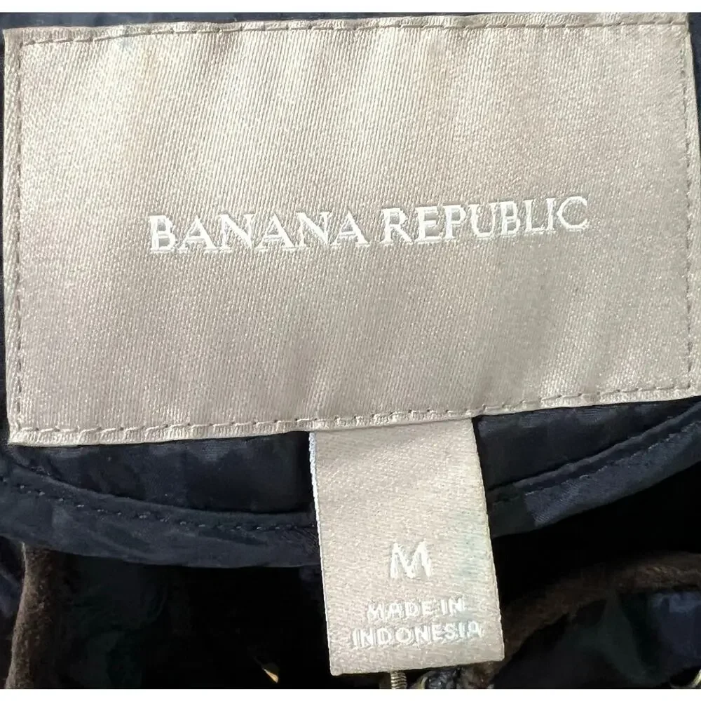 Banana Republic Quilted Vest Medium Navy Blue Full-Zip Pockets Equestrian Womens